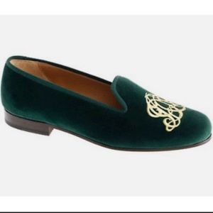 Stubbs & Wootton For J.crew Classic Green Velvet Smoking Slippers Loafers Size 8